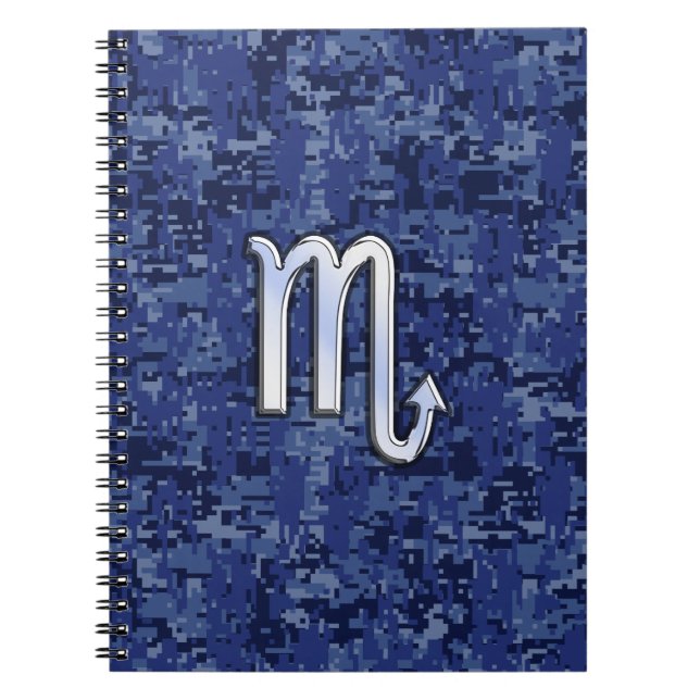 Caderno Espiral Chrome Scorpio Zodiac Sinal no Camo Azul Marinho (Frente)