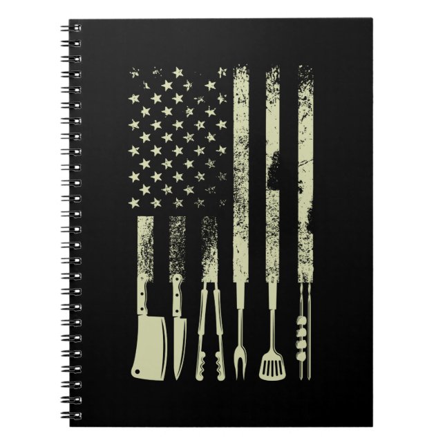 Caderno Espiral CHURRASCO Grieling Barbecue Carne Fumando Bandeira (Frente)