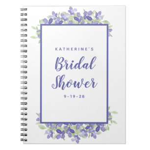 Caderno Espiral Chuva de Noiva Periwinkle Floral Aquarela Casament