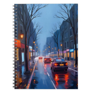 Caderno Espiral Chuva em Boston Rua do Centro da Cidade Massachu