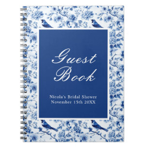 Caderno Espiral Chuveiro de Noiva Chinoiserie Azul Pássaros e Flor