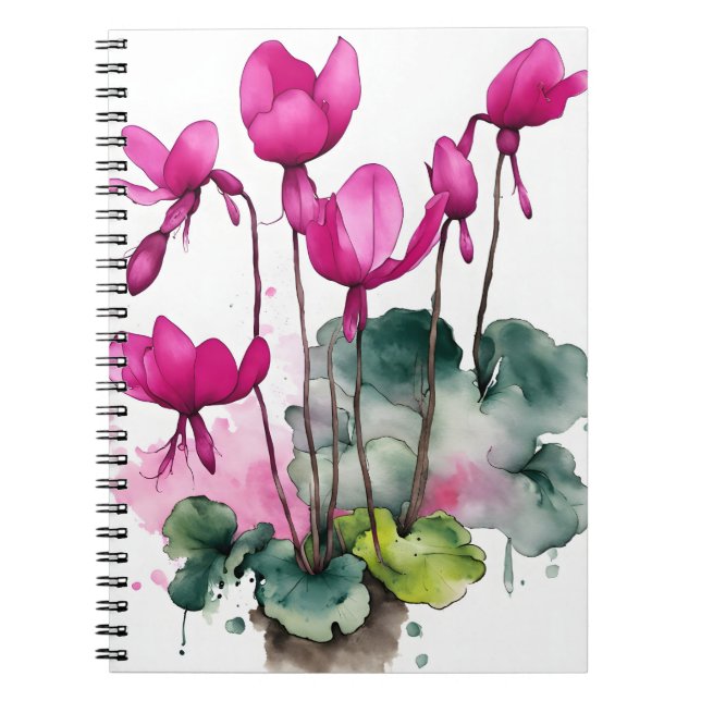 Caderno Espiral Cíclame - Flores de aquarela (Frente)