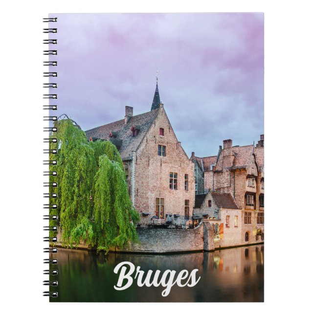 Caderno Espiral Cidade antiga de Bruges e torre de Belfry (Frente)