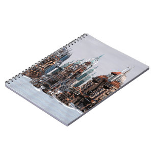 Caderno Espiral Cidade de Fantasia Futurista Arte de Horizonte de