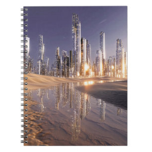 Caderno Espiral Cidade Futurista de Ficção Científica Refletida na