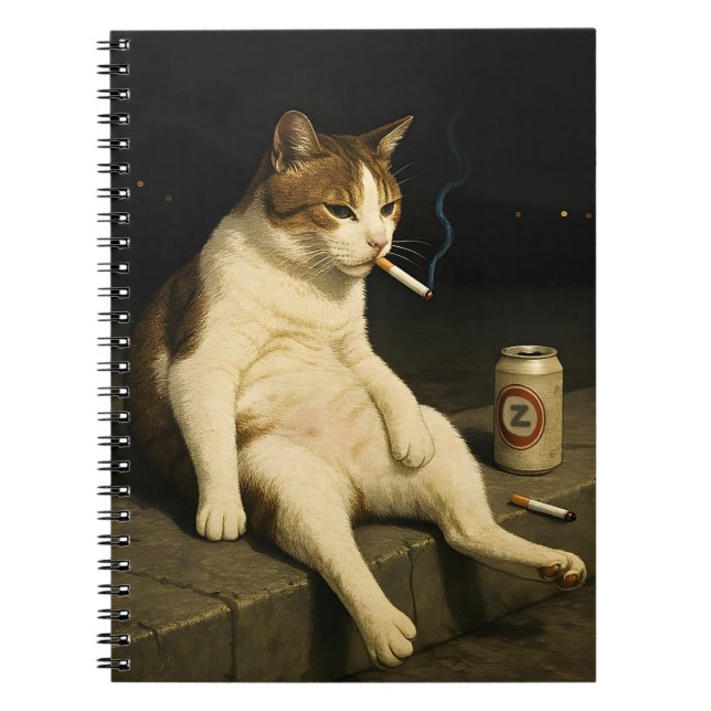 Caderno Espiral Cigarette Kitten Funny Smoking Cat Gen Z Meme (Frente)