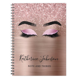 Caderno Espiral Cílios com Brilho Dourado Rosa Glam Monograma de B