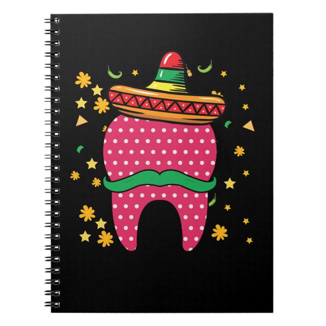 Caderno Espiral Cinco de Mayo Tooth Sombrero Dentista Mexicano (Frente)