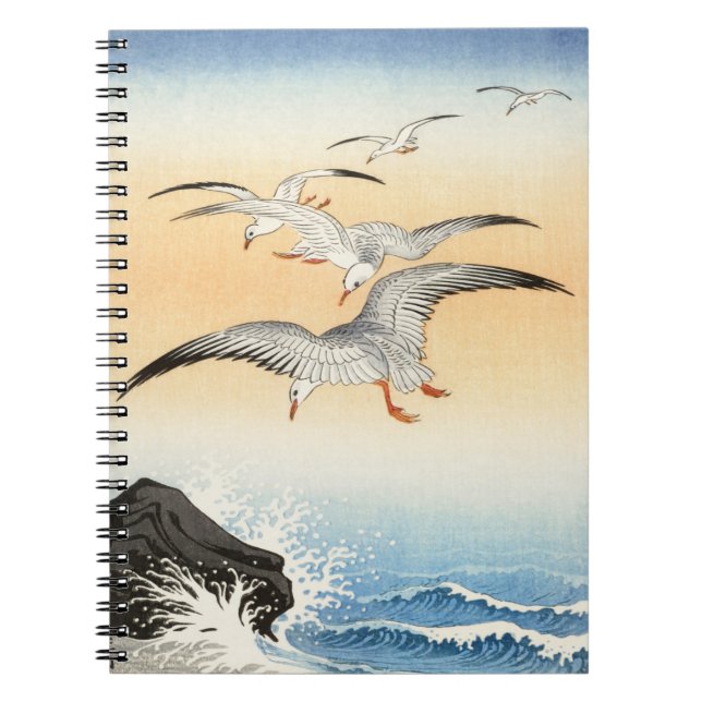 Caderno Espiral Cinco gaivotas Acima do Turbulento Mar, Koson, Art (Frente)