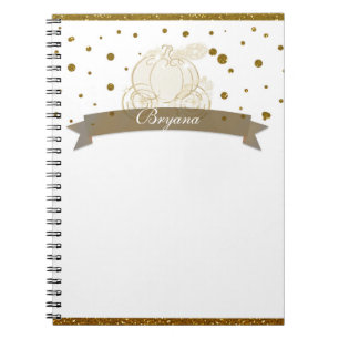 Caderno Espiral Cinderella Carruagem Glitter Dourado Pontos Cadern