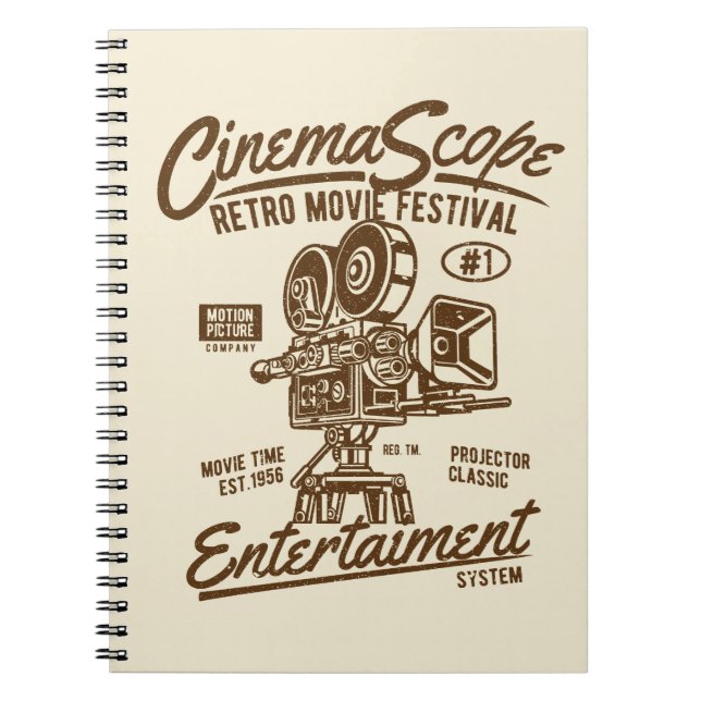 Caderno Espiral Cinema Scope Classic Retro Hollywood Camera Movime (Frente)