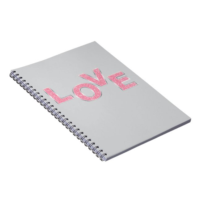 Caderno Espiral Cinza Adora Glitter Prateado Rosa (Lado Direito)
