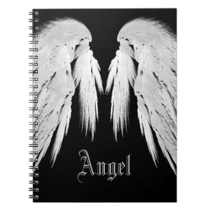Caderno Espiral CINZA ANGEL WINGS Nome Personalizado de Penas Toca