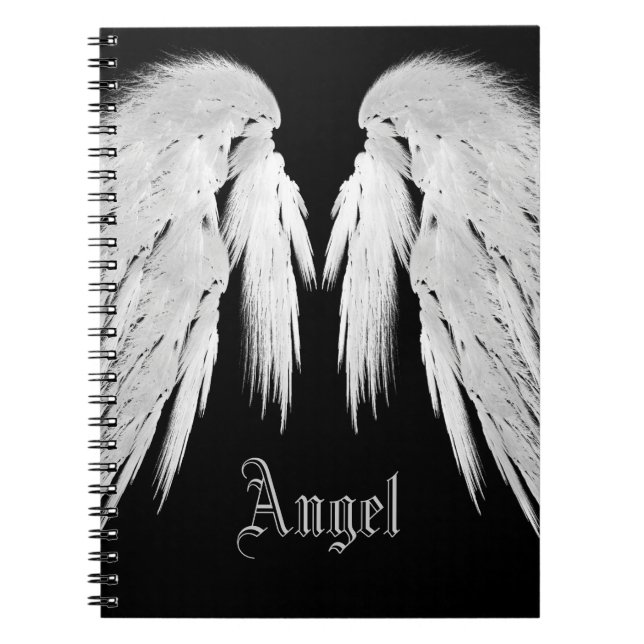 Caderno Espiral CINZA ANGEL WINGS Nome Personalizado de Penas Toca (Frente)