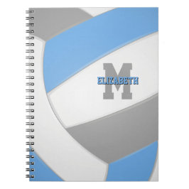 Caderno Espiral cinza azul-clara branca de voleibol personalizado
