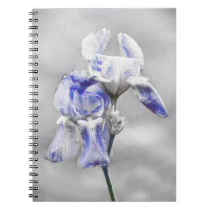 Caderno Espiral Cinza Blue Artsy Iris Flowers Diário Notebook