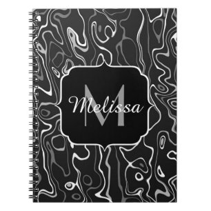 Caderno Espiral Cinza branca preta damascus abstrato swirls Monogr