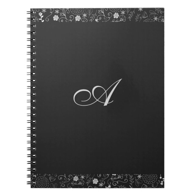 Caderno Espiral Cinza Carvão & Prata Floral Folheado Rústico Elega (Frente)