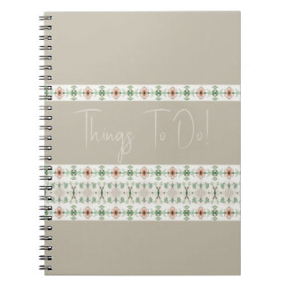 Caderno Espiral Cinza Com Padrão Floral De Pêssego