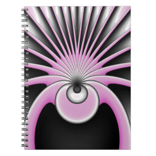 Caderno Espiral Cinza de Arte Fractal Moderna Abstrato