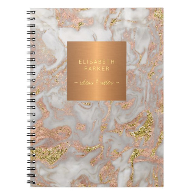Caderno Espiral Cinza de cobre metálico Elegante rosa de ouro (Frente)