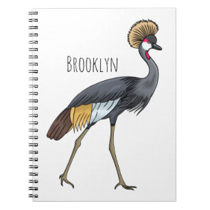 Caderno Espiral Cinza de desenho animado de pássaros com guindaste