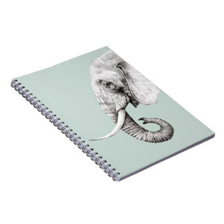 Caderno Espiral Cinza de Desenho de Elefante Fundo Verde