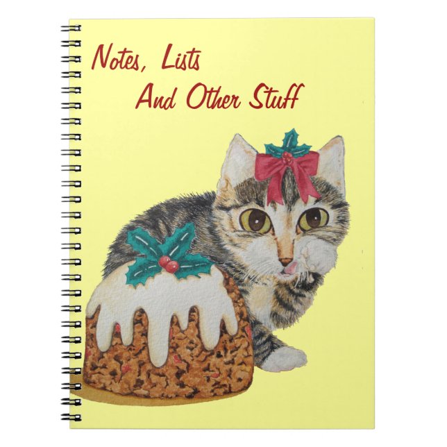 Caderno Espiral cinza de gatinho fofo lambendo gato-de-pata (Frente)