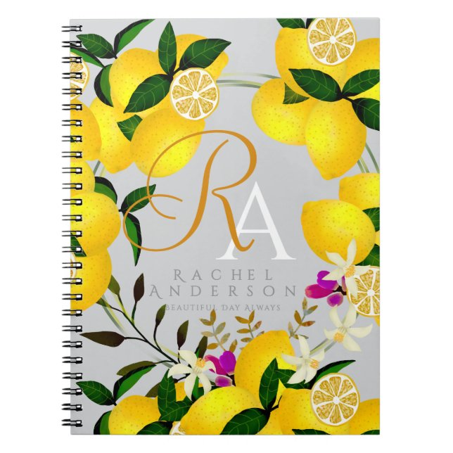 Caderno Espiral Cinza de Lemon Monogramas (Frente)
