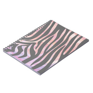 Caderno Espiral Cinza de Zebra Light e Impressão cor-de-rosa