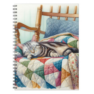 Caderno Espiral Cinza doce Gato dormindo em uma maré