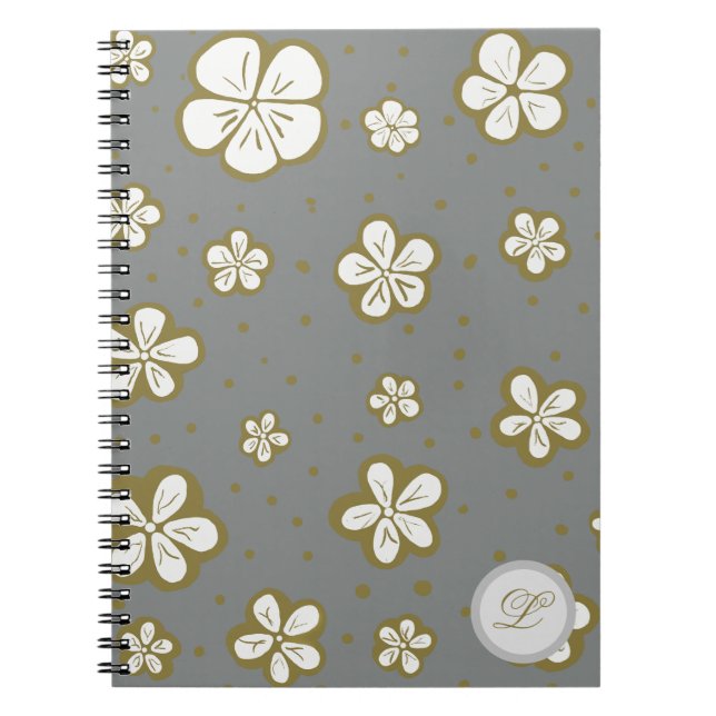 Caderno Espiral Cinza e branco esqueçam-me de nozes florais (Frente)