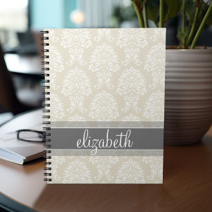 Caderno Espiral Cinza e Cor damasco Linen Vintage com Nome