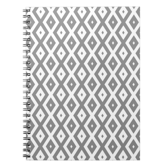 Caderno Espiral Cinza e padrão de diamante branco (Frente)