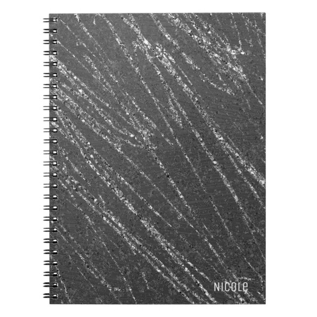 Caderno Espiral Cinza e Silver Modern Glam Marble Designer (Frente)