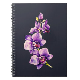Caderno Espiral Cinza Escura, Notebook Orquídeo Espiral Roxo