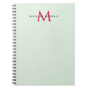 Caderno Espiral Cinza Esverdeado & Vermelho Monograma Modernista M