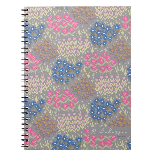 Caderno Espiral Cinza Floral (Frente)