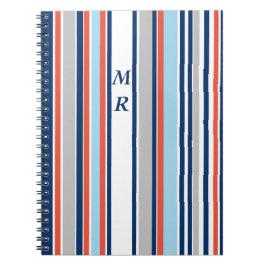 Caderno Espiral Cinza Moderna Vermelho Azul Stripes Vermelhas Azui