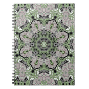 Caderno Espiral Cinza ornamental abstrato sem costura deco preto