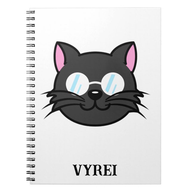 Caderno Espiral Cinza Preta de Gato Negro  Óculos para Vestir Gato (Frente)