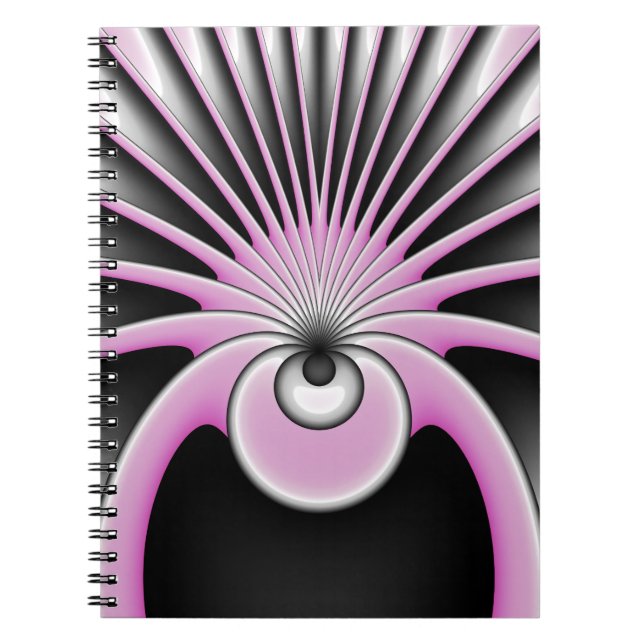 Caderno Espiral Cinza Rosa Fractal Abstrato moderna Figura Negra (Frente)