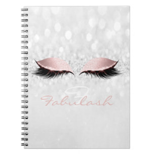 Caderno Espiral Cinza Rosa Girly Glitter Makeup Sparkly Monogramas