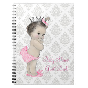 Caderno Espiral Cinza Rosa Princesa Damask Chá de fraldas Guest Bo