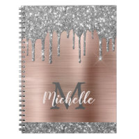 Cinza Silver Monograma Glitter Gota Lata-Rosa