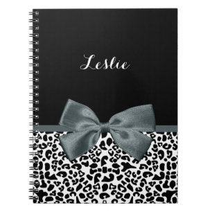 Caderno Espiral Cinza Sofisticado De Impressão Leopard Arco Com No
