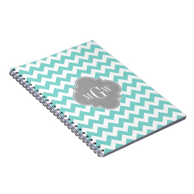 Caderno Espiral Cinza Turq/Aqua Whevron 3 Monograma Inicial (Lado Direito)