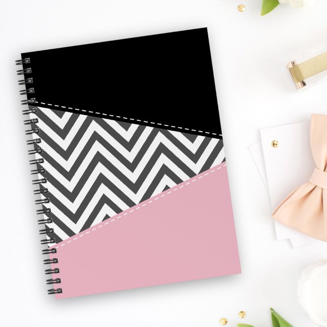 Caderno Espiral Cinza Zigzag, Cinza Chevron, Zigzag Patterno, Rosa (Criador carregado)