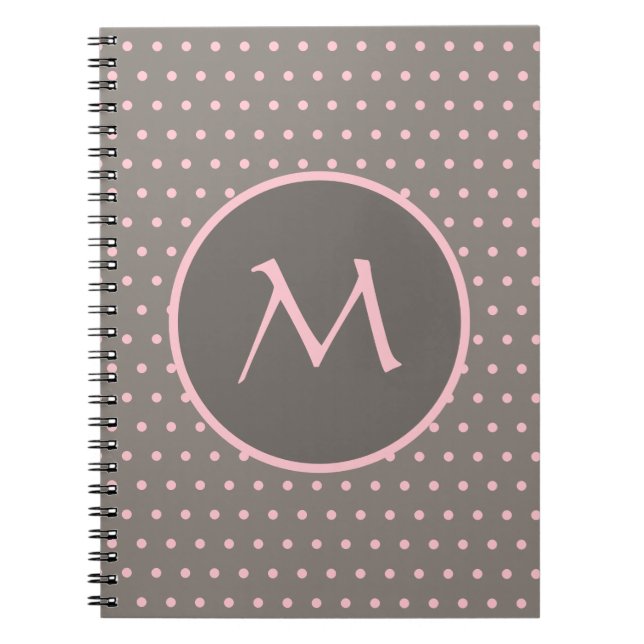 Caderno Espiral Cinzas bolinhas rosadas monogramas (Frente)