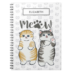 Caderno Espiral Cinzas e gatos laranja bonitos com padrão de impre